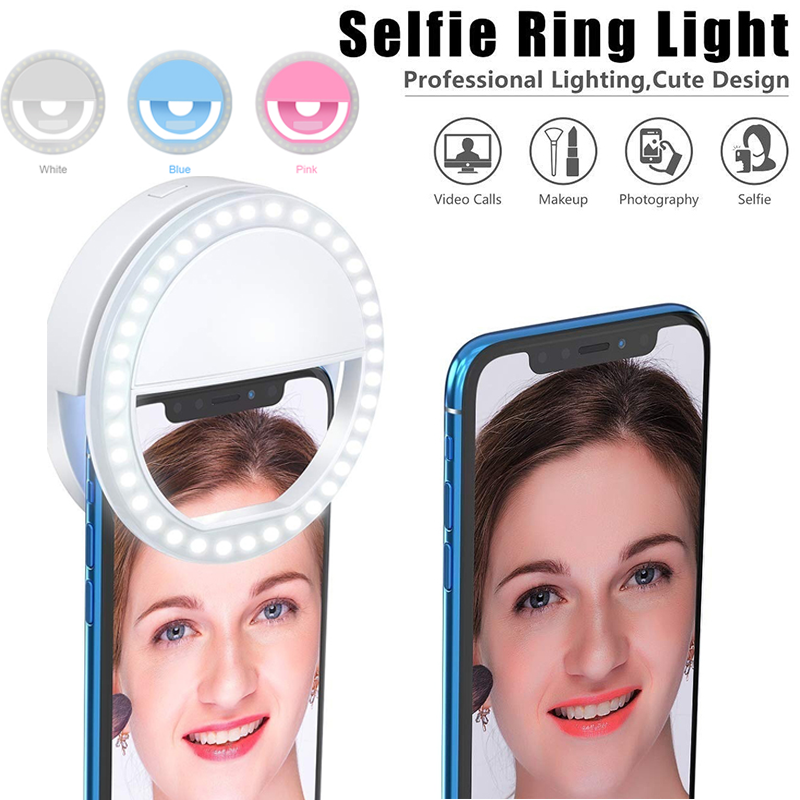 ไฟเซลฟี่มือถือ ไฟเซลฟี่ LED ไฟวงแหวนเซลฟี่ แบบชาร์จไฟได้  สำหรับหนีบมือถือและแท็บเล็ต ปรับระดับความสว่างได้ถึง 3 ระดับ Selfie Ring Light Aliz lights