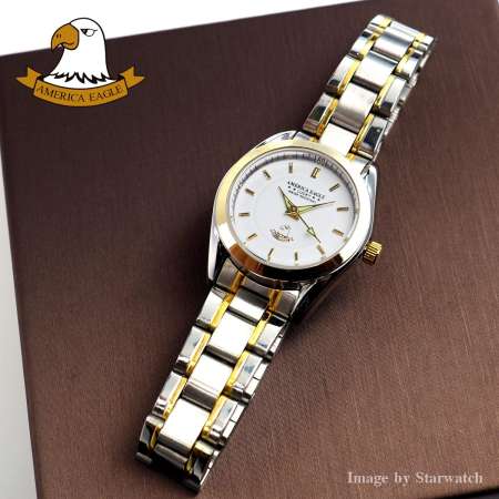 AMERICA EAGLE นาฬิกาข้อมือผู้หญิง สายสแตนเลส รุ่น AE024L - SilverGold/White
