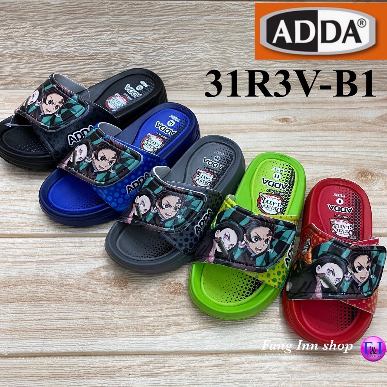 ADDA 31R3V รองเท้าแตะสวมเด็ก ลายดาบพิฆาตอสูร (8-3) สีดำ/เทา/น้ำเงิน/เขียว/แดง