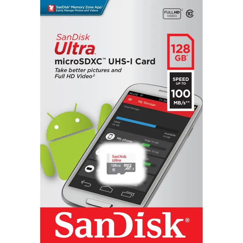 ภาพสินค้าSandisk Micro Ultra Lite Speed 100MB , 128GB ,C10, UHS-1,R, 3x5 - (SDSQUNR-128G-GN6MN) จากร้าน Sandisk บน Lazada ภาพที่ 4