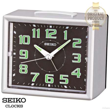 SEIKO นาฬิกาปลุก Quiet Sweep (Snooze) มีไฟ เสียงกริ่ง รุ่น QHK024S - เงิน หน้าปัดดำ (Silver/Black)