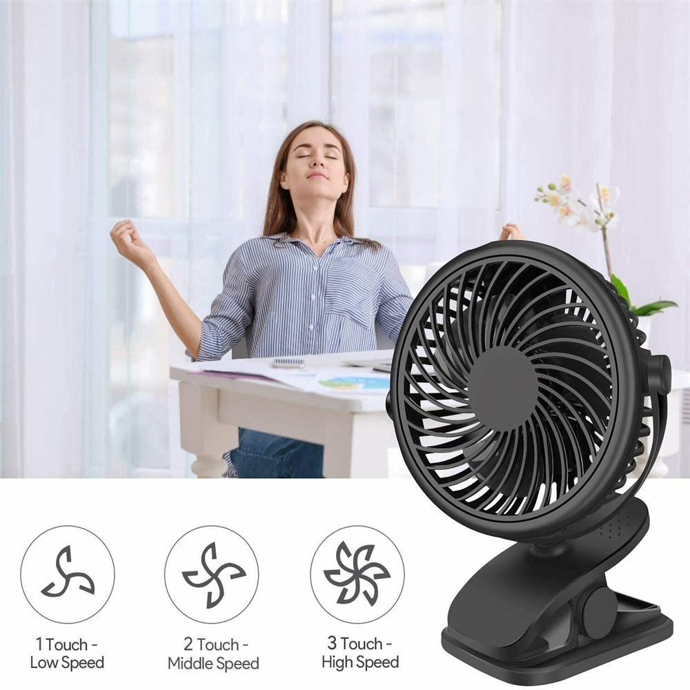 Ventilatore Mini Portatile USB Ricaricabile, 3 Velocità, A Clip, Per Carrozzina, Scrivania, Ufficio