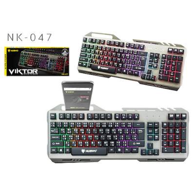 NUBWO NK-47 VIKTOR GAMING KEYBOARD Rubber Dome Switch คีบอร์ดเกมส์มิ่ง มีไฟ มีที่ตั้งมือถือ สีดำเงิน !!! HOT PRICE !!! รับประกันของแท้