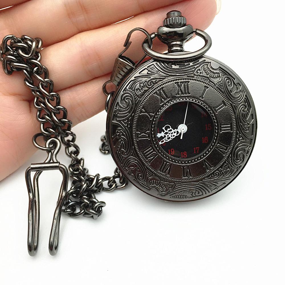 LO ขนาดใหญ่คลาสสิกสีดำคำโรมันกระเป๋าคู่นาฬิกาสร้อยคอวินเเทจสำหรับทั้งหญิงและชายโบราณนาฬิกาพก hpz