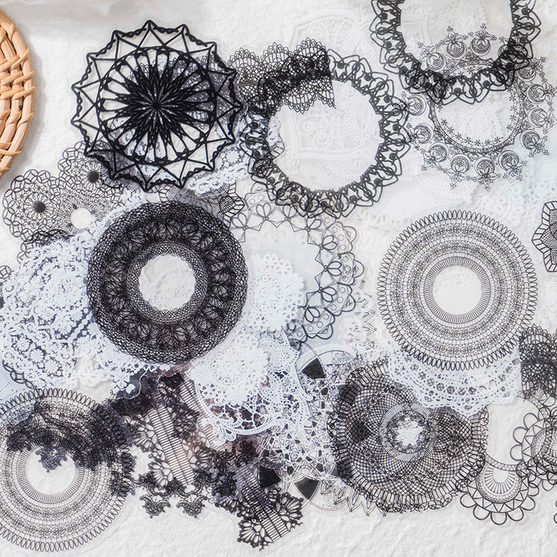 30 pcs Retro black and white lace Decorative PVC Stickers Scrapbooking