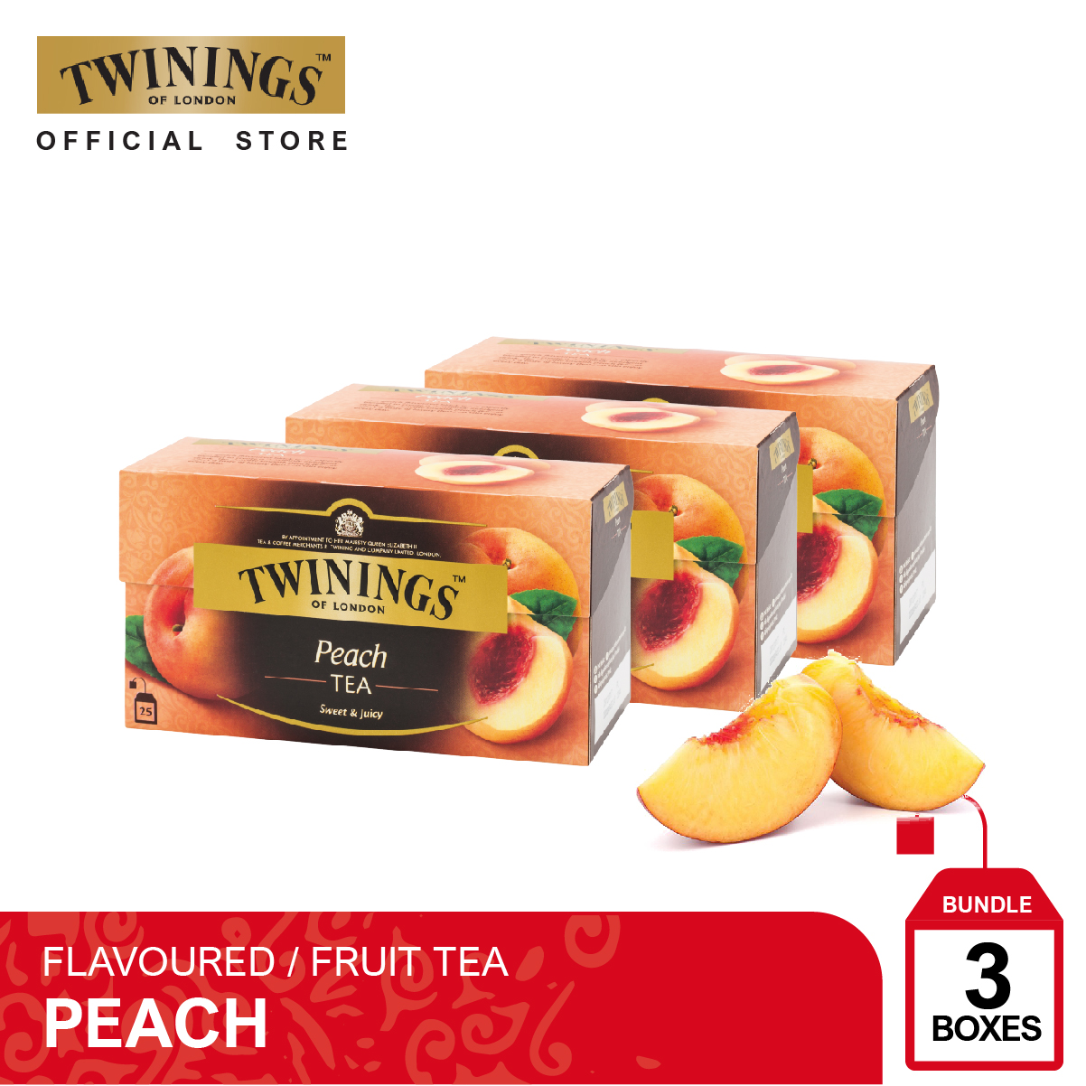 [3 กล่อง] ทไวนิงส์ ชาแต่งกลิ่น รสพีช ชนิดซอง 2 กรัม แพ็ค 25 ซอง Twinings Peach Flavoured Tea 2 g. Pack 25 Tea Bags