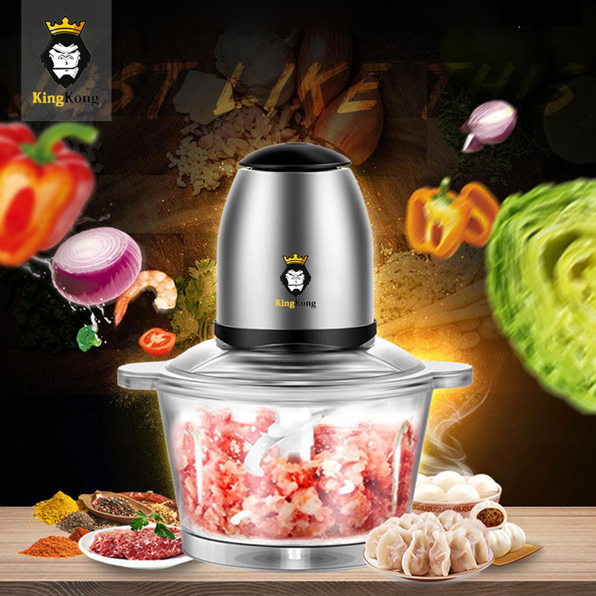 Kingkong เครื่องบดอเนกประสงค์ เครื่องบดอาหาร เครื่องปั่นบด เครื่องบดสับ เครื่องบดหมู หัวต่อเป็นสแตนเลส (โถแก้ว 1 ใบ ใบมีด 1 ชุด)
