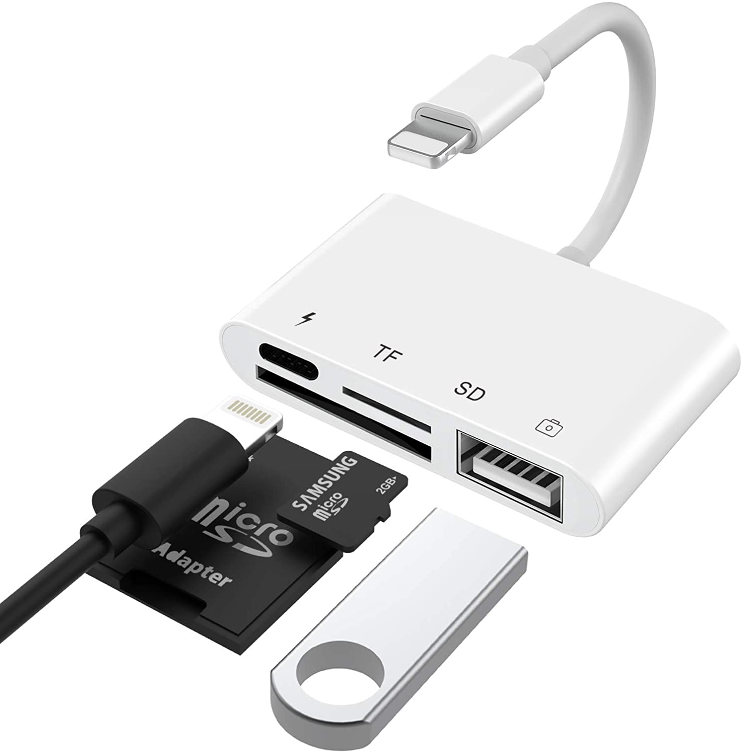 4 in1 Lightning to USB 3 Camera Adapter สำหรับ iPhone iPad iPod Touch เพื่อโอนถ่ายข้อมูลจาก กล้อง USB Flash Drive Memory Card Keyboard/Mouse Electronic Piano