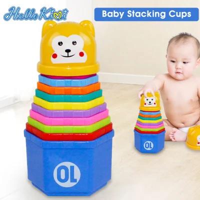 HelloKimi 10 PCS Baby Stacking Cups Children's Puzzle Stacking Cup Toys Baby Cognitive Rainbow Circle Stacking Cups With Numbers And Alphabet for Baby Cognition