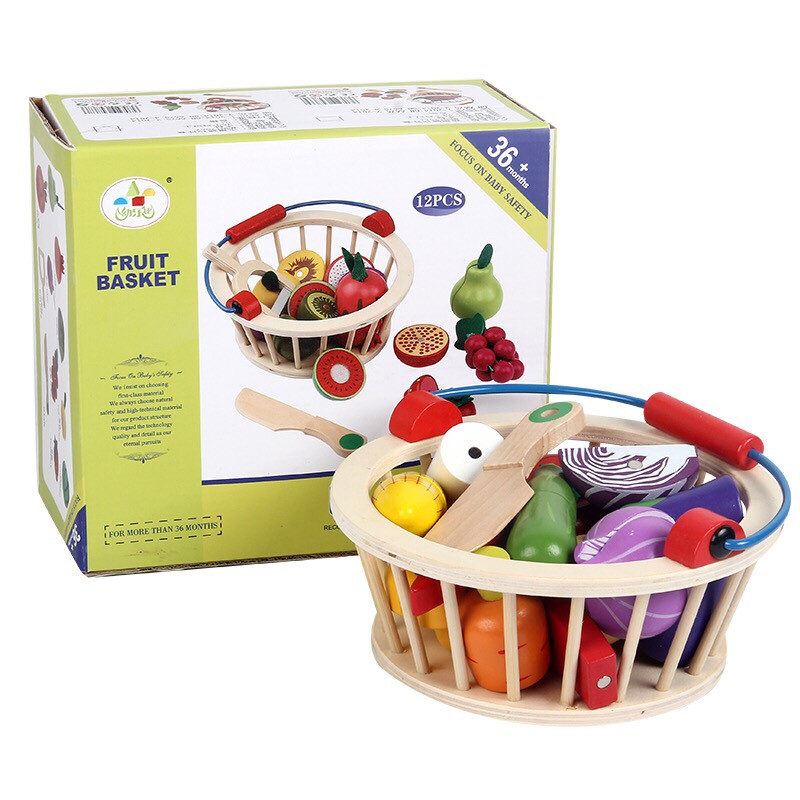 ของเล่นไม้ ชุดตะกร้าผักเรียนรู้ พร้อมมีดหั่น (Vegetable Basket)