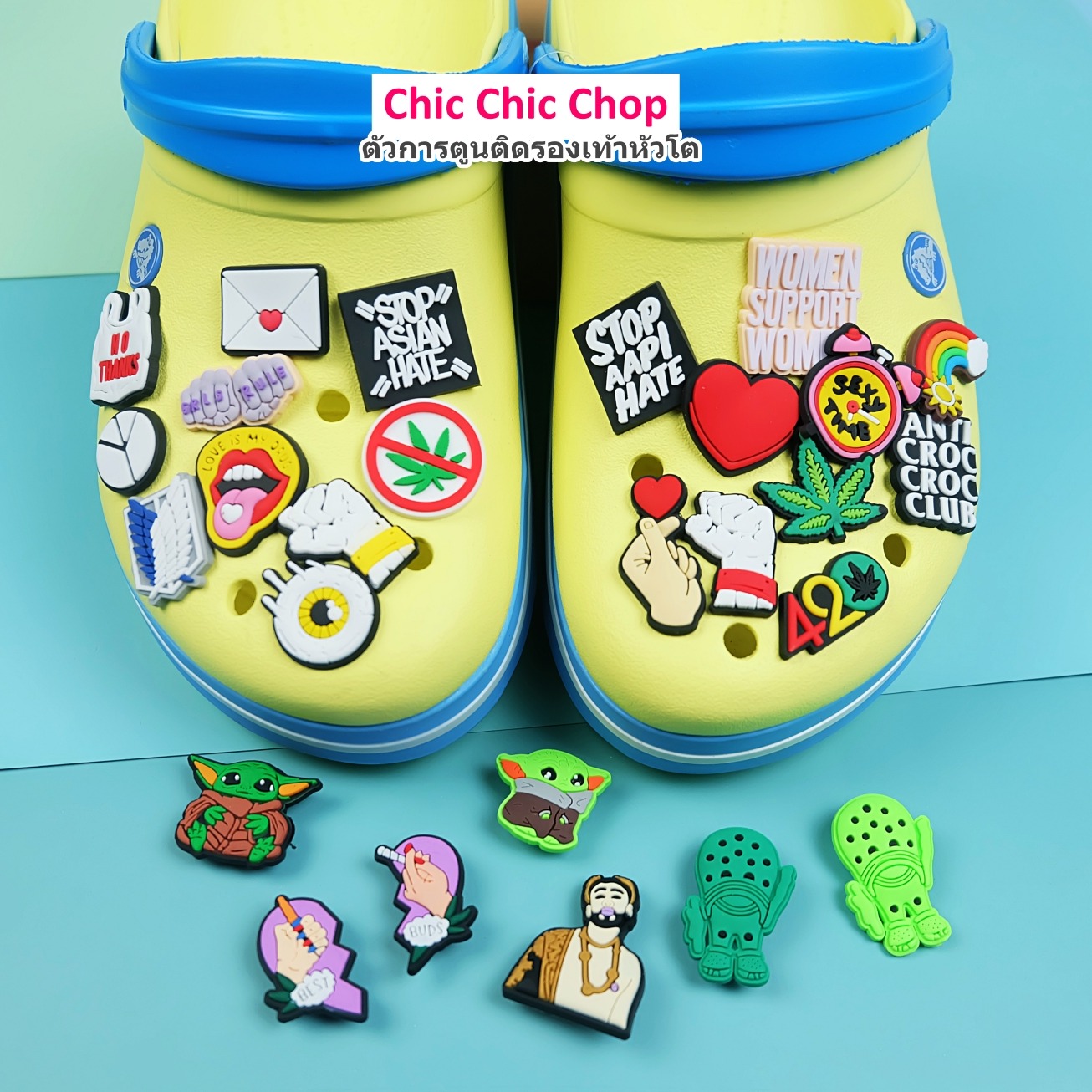 ตัวติดรองเท้ามีรู “ชอบช้อป” 🌈👠Shoecharm “Cop shop1”สำหรับรองเท้า Crocs Adda Monobo Mago Baoji...