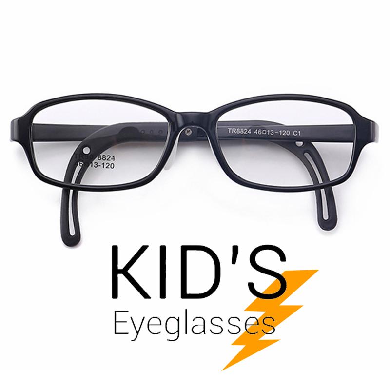 แว่นตาเกาหลีเด็ก Fashion Korea Children แว่นตาเด็ก รุ่น 8824 C-1 สีดำเงา กรอบแว่นตาเด็ก Square ทรงสี่เหลี่ยม Eyeglass baby frame ( สำหรับตัดเลนส์ ) วัสดุ TR-90 เบาและยืดหยุนได้สูง ขาข้อต่อ Kid eyewear Glasses