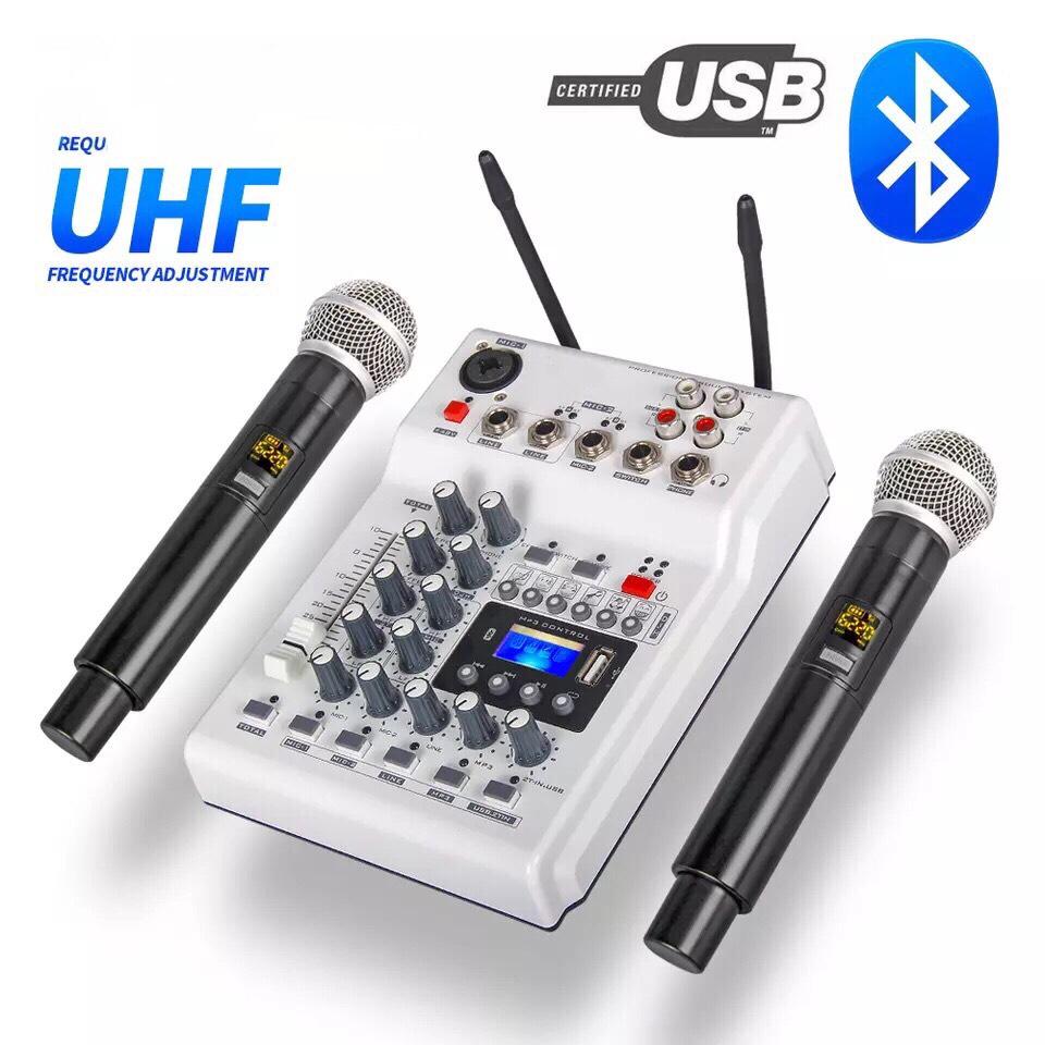LXJ FOLE F-12T-USB KTV STAGE DJ Audio มิกเซอร์คอนโซลผสมพร้อมจอแสดงผล 2 ไมโครโฟน UHF ปรับความถี่ได้ - US Plug ส่งไว เก็บเงินปลายได้ (รุ่น-LXJ LX328)
