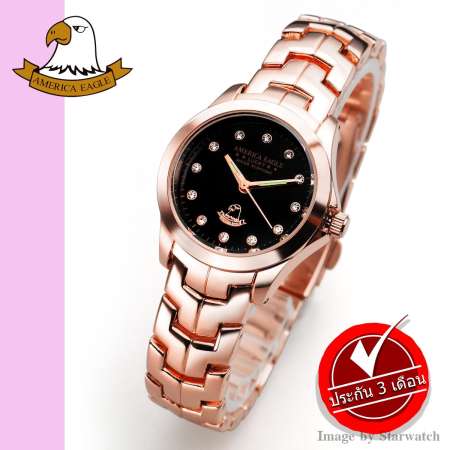 AMERICA EAGLE นาฬิกาข้อมือผู้หญิง สายสแตนเลส รุ่น AE002L - PinkGold/Black AMERICA EAGLE นาฬิกาข้อมือผู้หญิง สายสแตนเลส รุ่น AE002L - PinkGold/Black