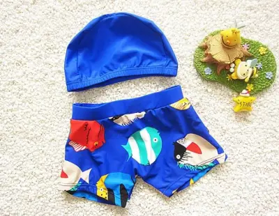 Cute Swimsuit and Cap Set for Boys
