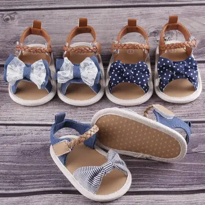 Baby Girl Sandals Summer Baby Girl Shoes Cotton Canvas Dotted Bow Baby Girl Sandals Newborn Baby Shoes Playtoday Beach Sandals 0-18M
