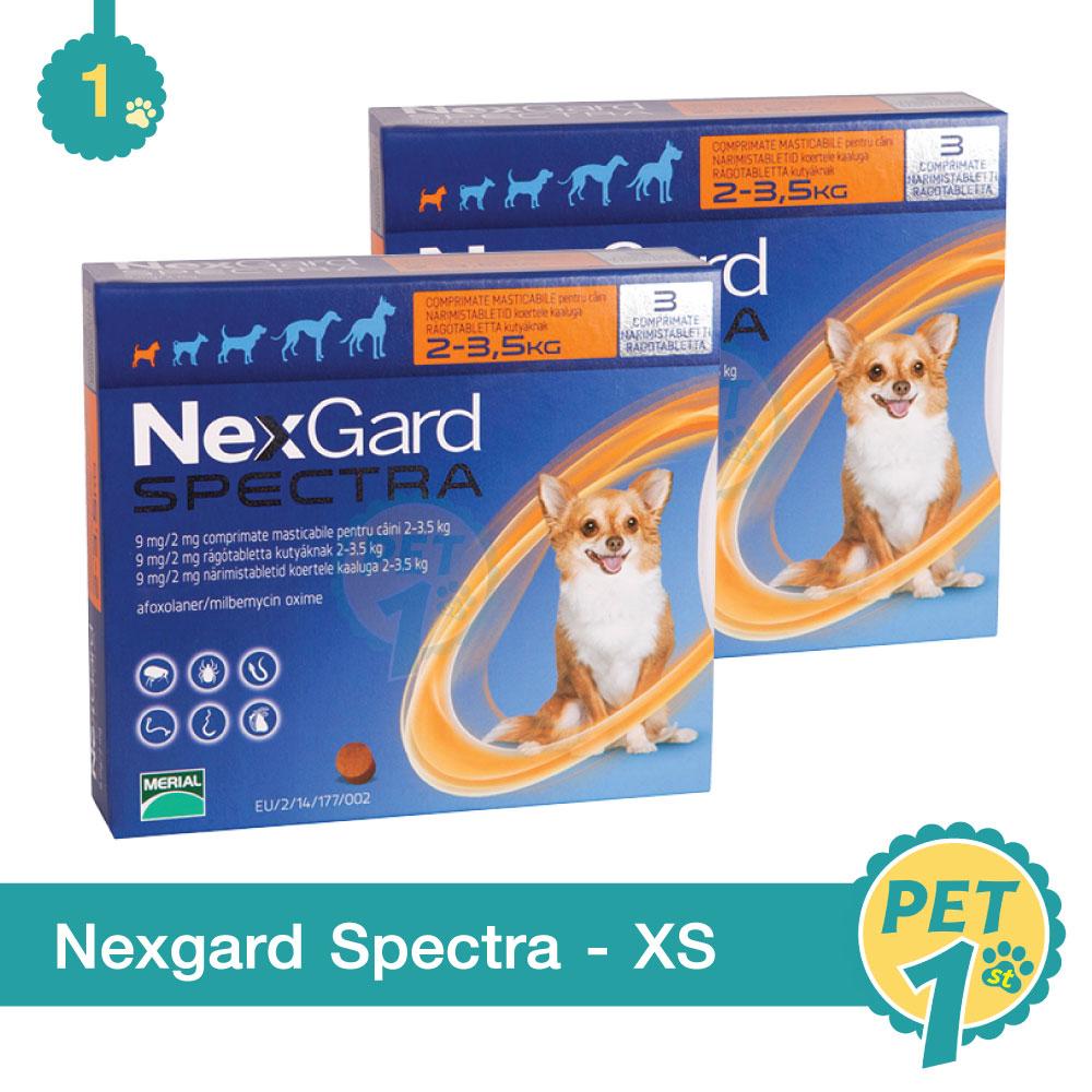 NexGard Spectra dog 2-3.5 kg ยากินกำจัดเห็บหมัด กันพยาธิหัวใจ ถ่ายพยาธิลำไส้ 2-3.5 กก. (กล่อง 3 ชิ้น) - 2 กล่อง