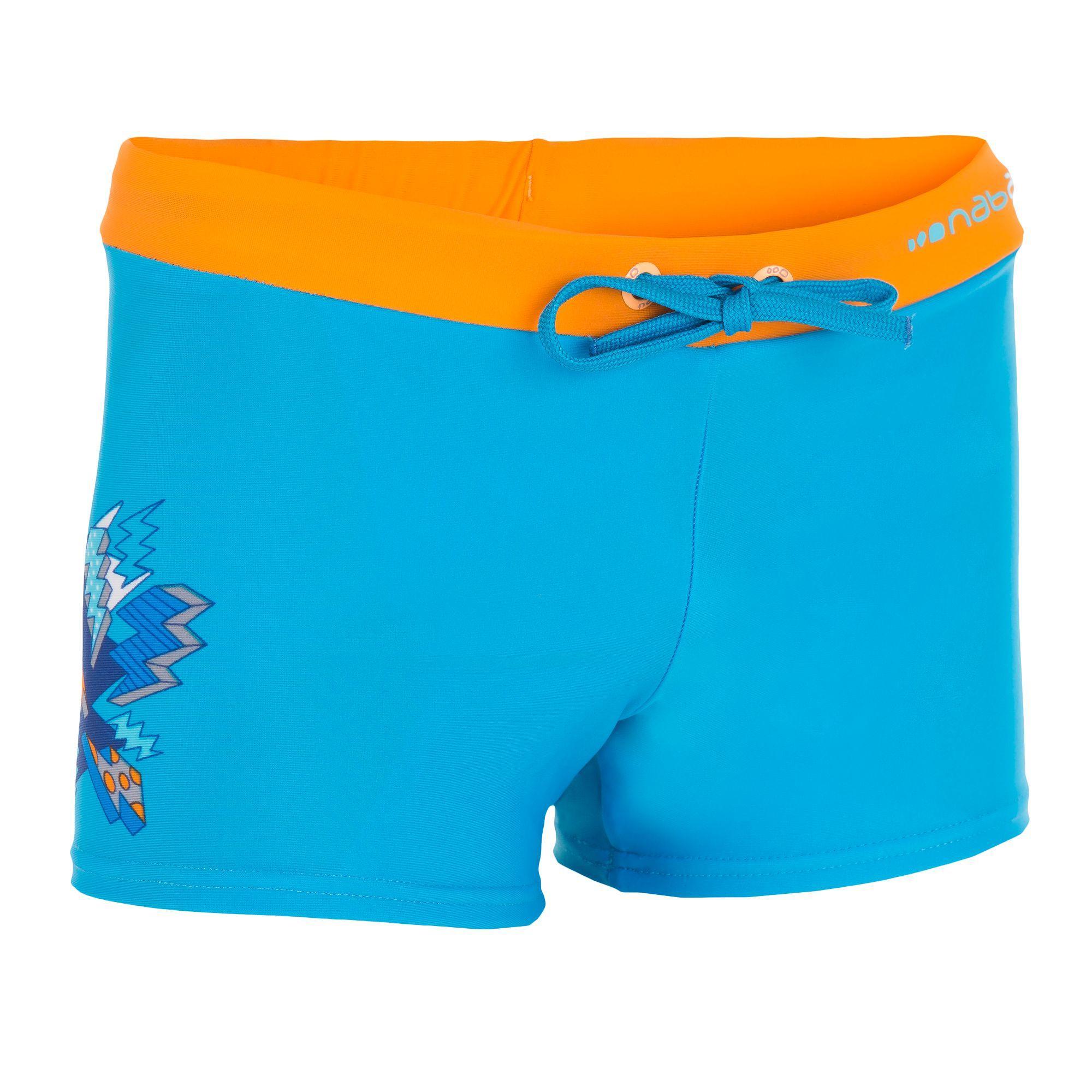 กางเกงว่ายน้ำขาสั้นสำหรับเด็กผู้ชายรุ่น B-ACTIVE PEP BUZZ (สีฟ้า/ส้ม)