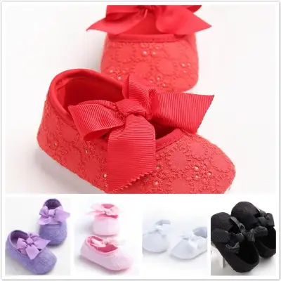 Cute baby shoes first walkers Toddler Infant Baby Girl Boy Flower Bowknot Shoes Crib Shoes Soft Sole Prewalker Black White 0-18M