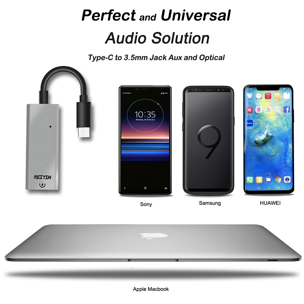 Reiyin DAC USB C to Toslink Optical 3.5mm Headset 192kHz 24bit Audio