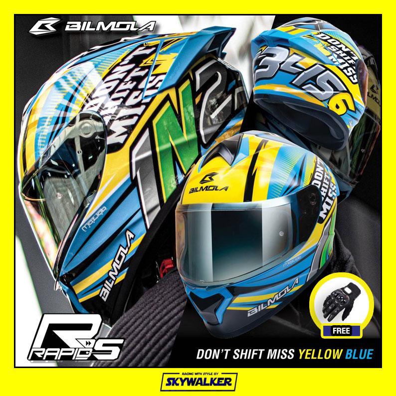 Bilmola หมวกกันน็อค Rapid S don't shife miss yellow blue -NEW 2019- !!ฟรีถุงมือ!!