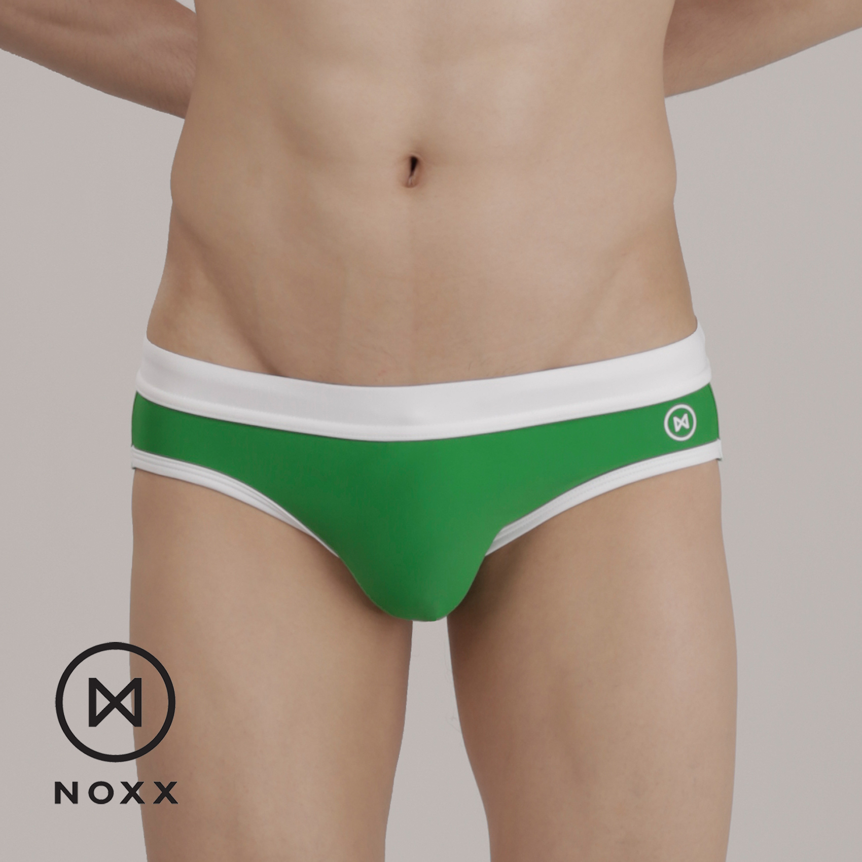 Noxx Swim Briefs: สีเขียว กุ๊นขาว