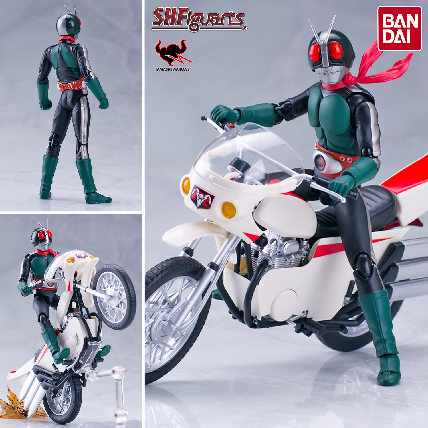 Model โมเดล ของแท้ 100ndai S.H.Figuarts จาก Masked Kamen Rider V2 ไอ้มดแดง มาสค์ไรเดอร์ คาเมนไรเดอร์ วี2 + มอเตอร์ไซค์ The Custom Cyclone Go Ver Original from Japan Figma ฟิกม่า Anime ขยับแขน-ขาได้ อนิเมะ การ์ตูน มังงะ Doll ตุ๊กตา Figure ฟิกเกอร์