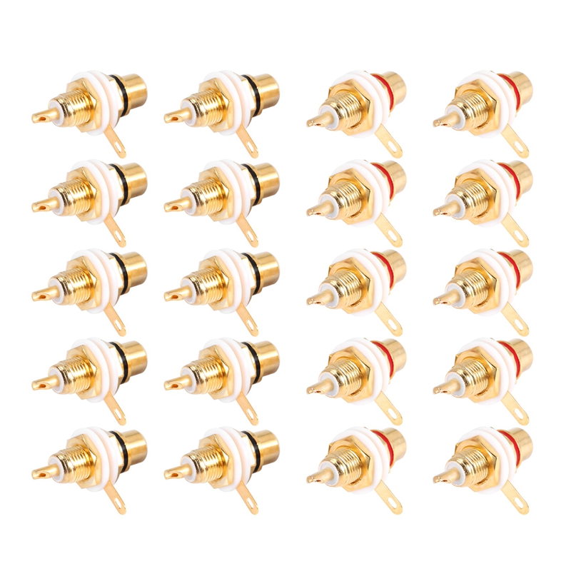 20Pcs Gold Plated RCA Terminal Jack Plug Female Socket Chassis Panel Connector for Amplifier Speaker