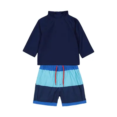 Mothercare colour-block board shorts and rash vest set VB462
