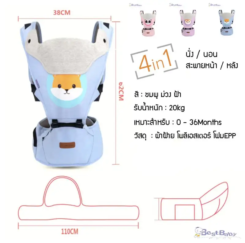 ภาพสินค้าBest Baby เป้อุ้มเด็ก Baby Carriers Backpack Hipseat 4in1 สามารถนั่งและนอนได้ สะพายหน้าและสะพายหลังได้ (แรกเกิด-3ปี)/สีฟ้า จากร้าน Best Baby บน Lazada ภาพที่ 3