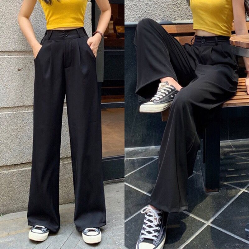 Lansel Shop ฤดูร้อน ฤดูใบไม้ร่วง สินค้าใหม่ กางเกงเอวสูง กางเกงขาบาน กางเกงทำงาน กางเกงสตรี. 