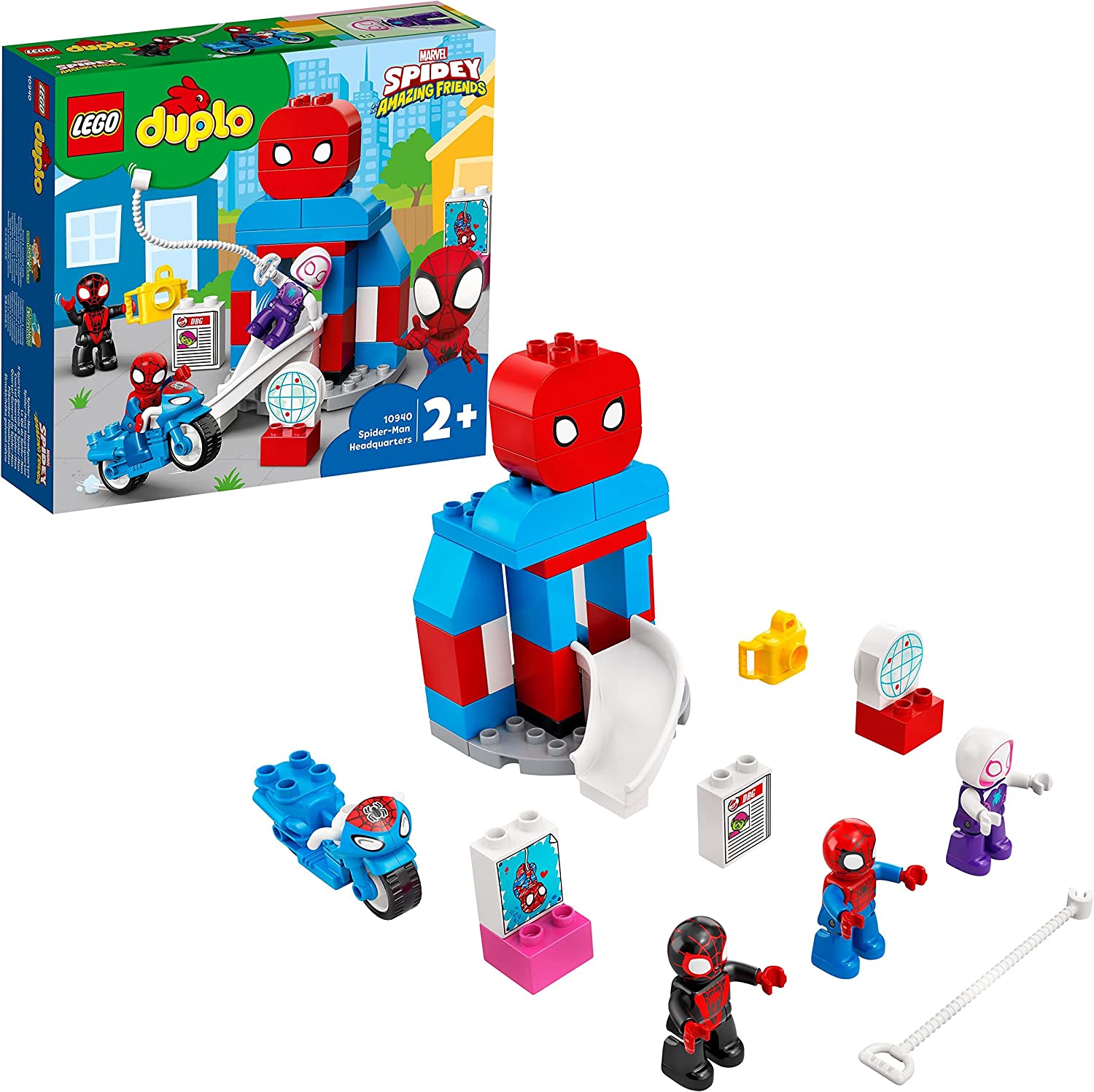 Lego 10940 duplo marvel spider-man headquarters building toy for toddlers age 2 +, set with spidey and friends figures