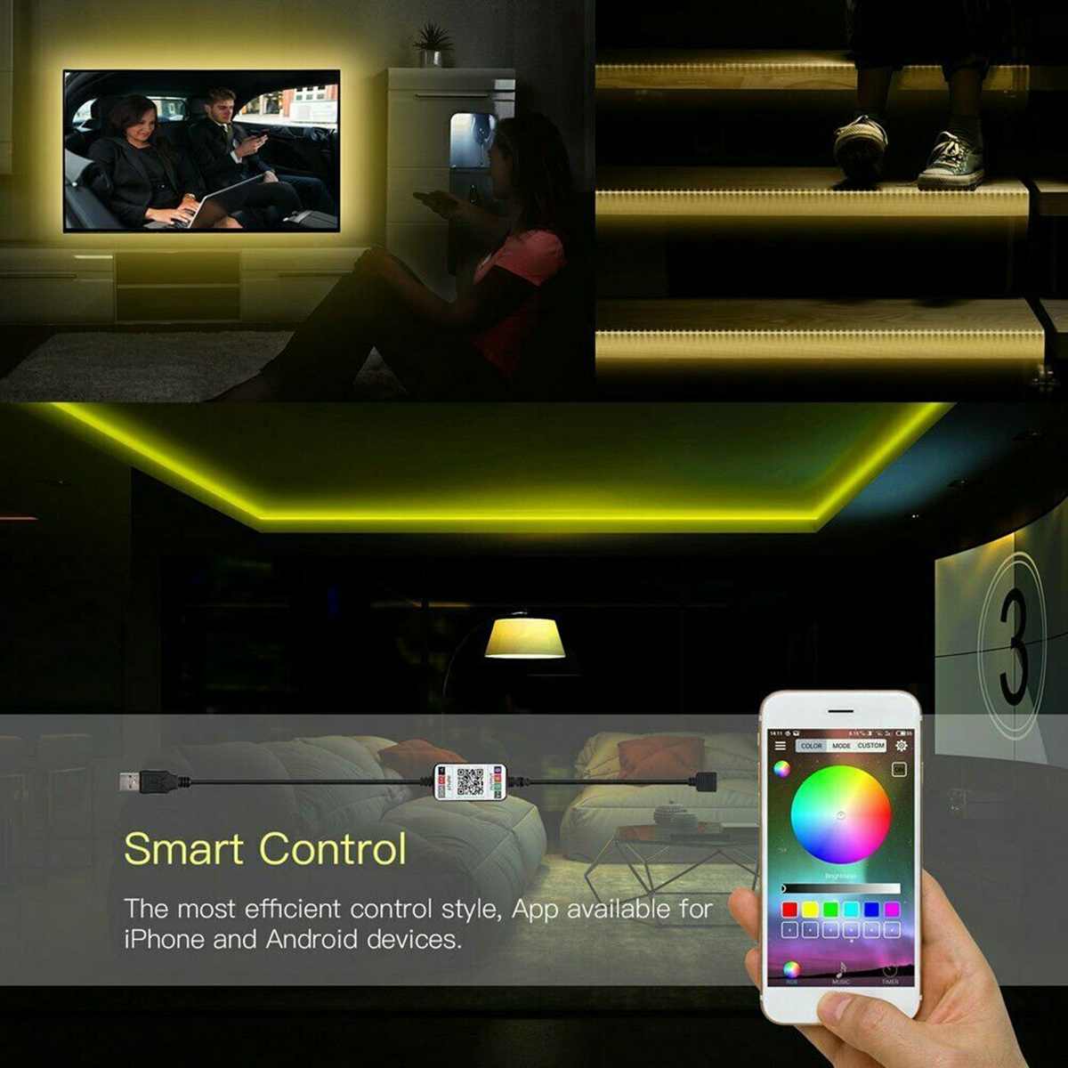Led Strip 5V USB Power Bluetooth LED Strip Light 5050 RGB 60LED M Music ...