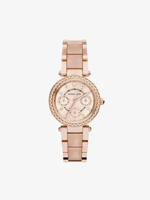 Michael Kors นาฬิกาข้อมือผู้หญิง Mini Parker Multi-Function Rose Blush Acetate Rose Gold รุ่น MK6110 ของแท้ 100% มีการรับประกัน 2 ปี คืนสินค้าภายใน 15 วัน | Ralunar