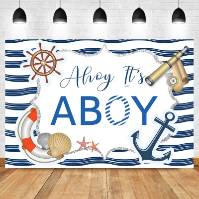 NeoBack Newborn Baby Shower Photography Background Sailor Captain Boy Baby Shower Party Banner Dessert Table Photographic Props