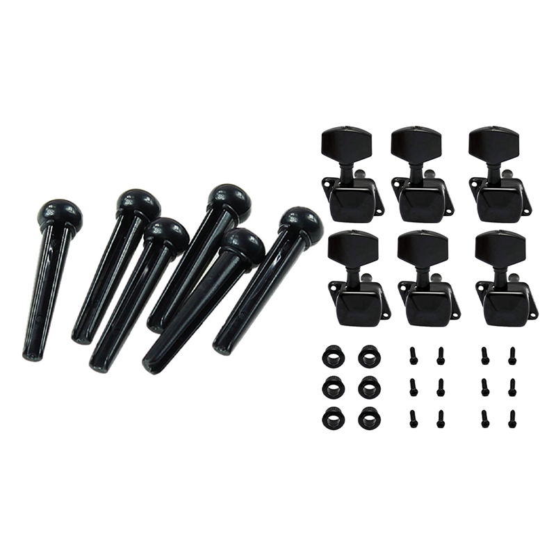 Acoustic Guitar Bridge Pins Saddle Nut Parts with 6Pcs String Tuning Pegs Machine Heads Tuners