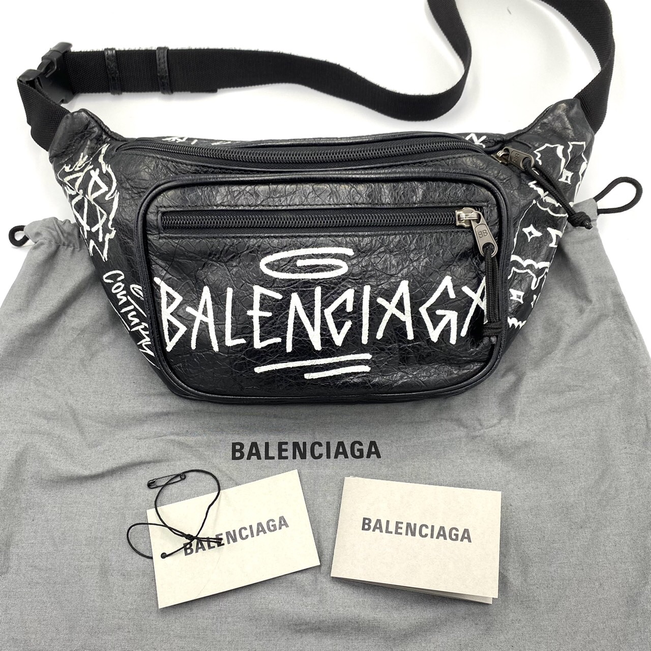 BALENCIAGA Agneau Graffiti Explorer Belt Bag White