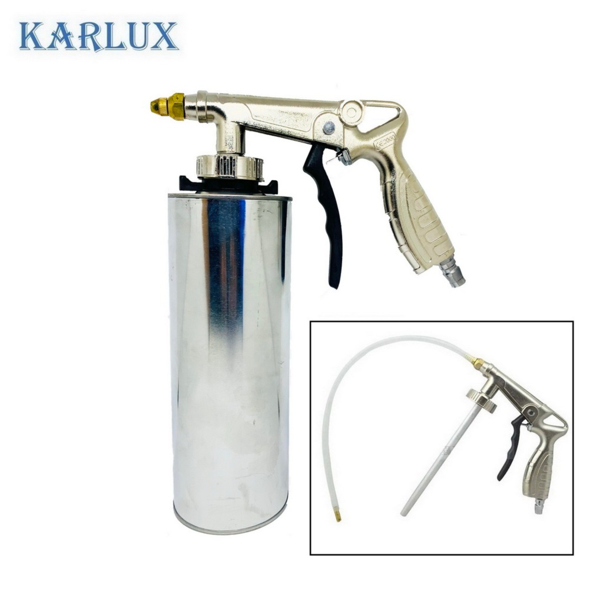 Karlux ปืนพ่นฟริ้นโค้ต พร้อมสายอ่อน และกระป๋องใส่น้ำยาขนาด 1 ลิตร Air Undercoating Spray Gun with Flex Hose and Bottle 1litre