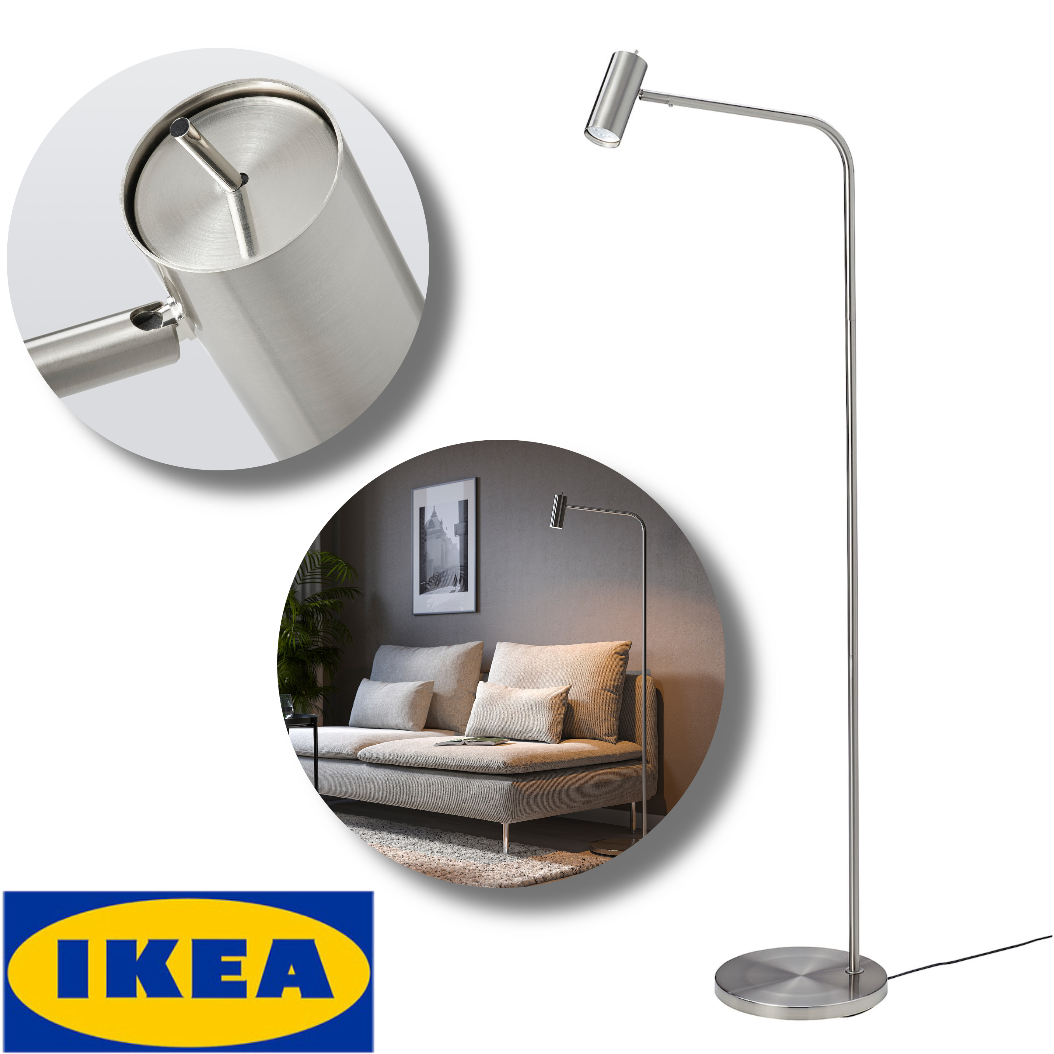 IKEA ของแท้ VIRRMO วีร์มู โคมไฟพื้น/โคมไฟอ่านหนังสือ, ชุบนิกเกิล145 ซม.***หลอดไฟแยกจำหน่าย***