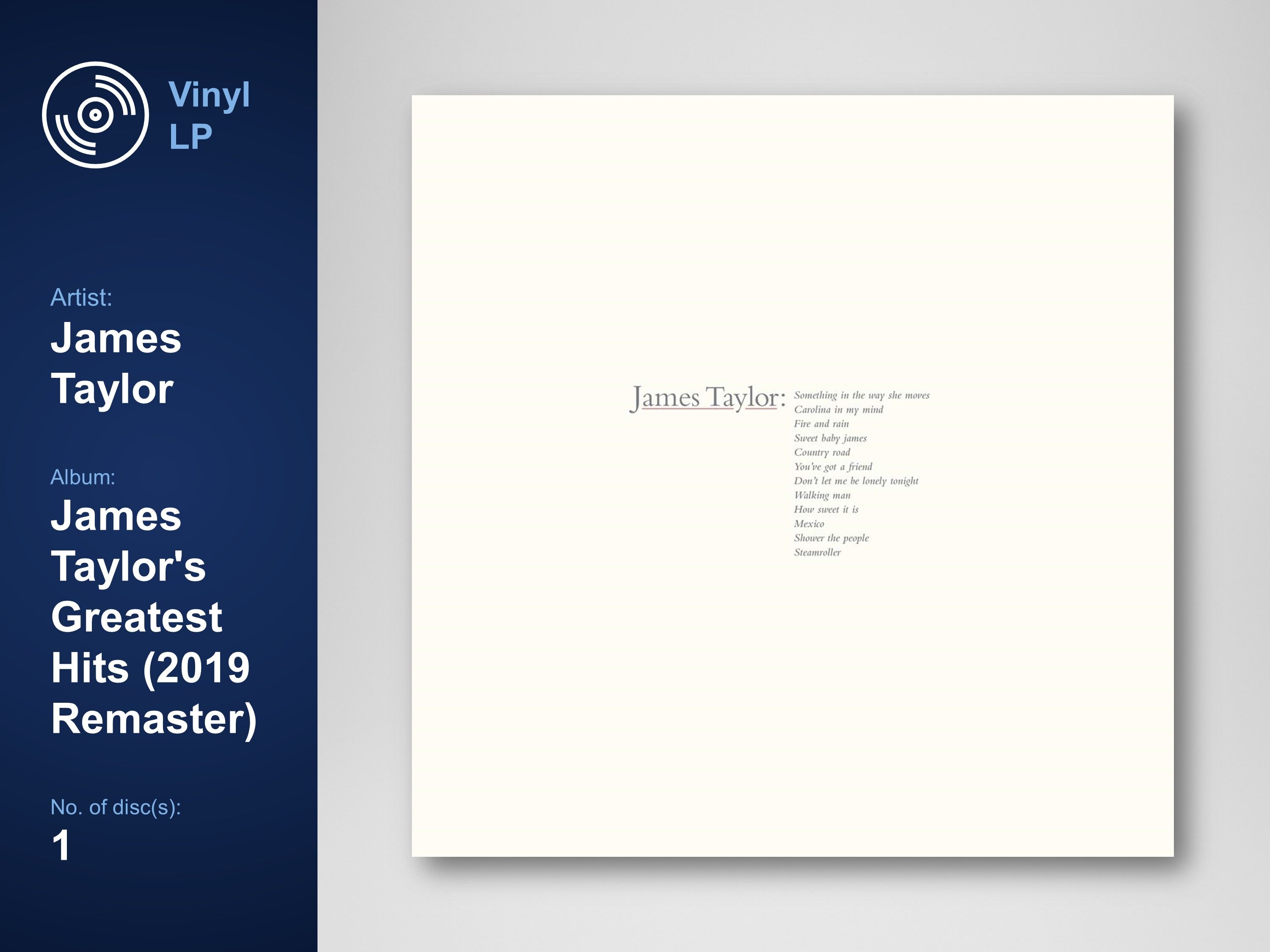 [แผ่นเสียง Vinyl LP] James Taylor - James Taylor's Greatest Hits (2019 Remaster) [ใหม่และซีล SS]