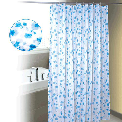 🔥🔥 ยอดฮิต 🔥🔥 ผ้าม่าน ห้องน้ำ ผ้าม่านกันน้ำ ผ้าม่านห้องน้ำ (สีขาวลายดอกสีฟ้า)