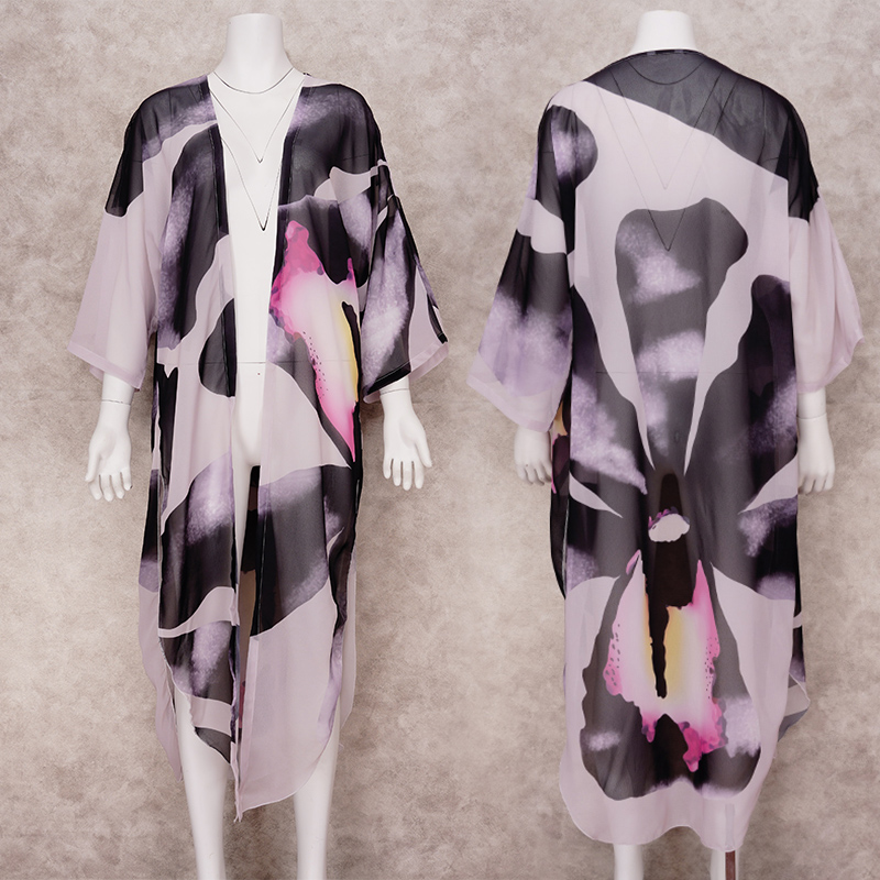 DAIHAN Donne Stampa Manica Corta Bikini Copricostume Kimono Cardigan