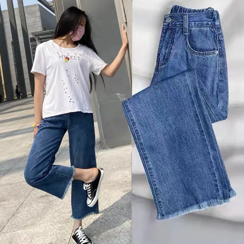 ภาพสินค้าwardrobe Girl's jean กางเกงยีนส์ผู้หญิงแฟชั่น เอวสูง ทรงตรง ขาสอบ ปลายขารุ๋ย สีฟ้า จากร้าน wardrobe บน Lazada ภาพที่ 3