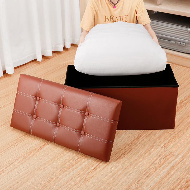 เก้าอี้สตูลเก็บของ หนังPU โซฟาสี่เหลียม เก้าอี้พับได้ กล่องเก็บของนั่งได้พับได้รับน้ำหนัก 100 kg