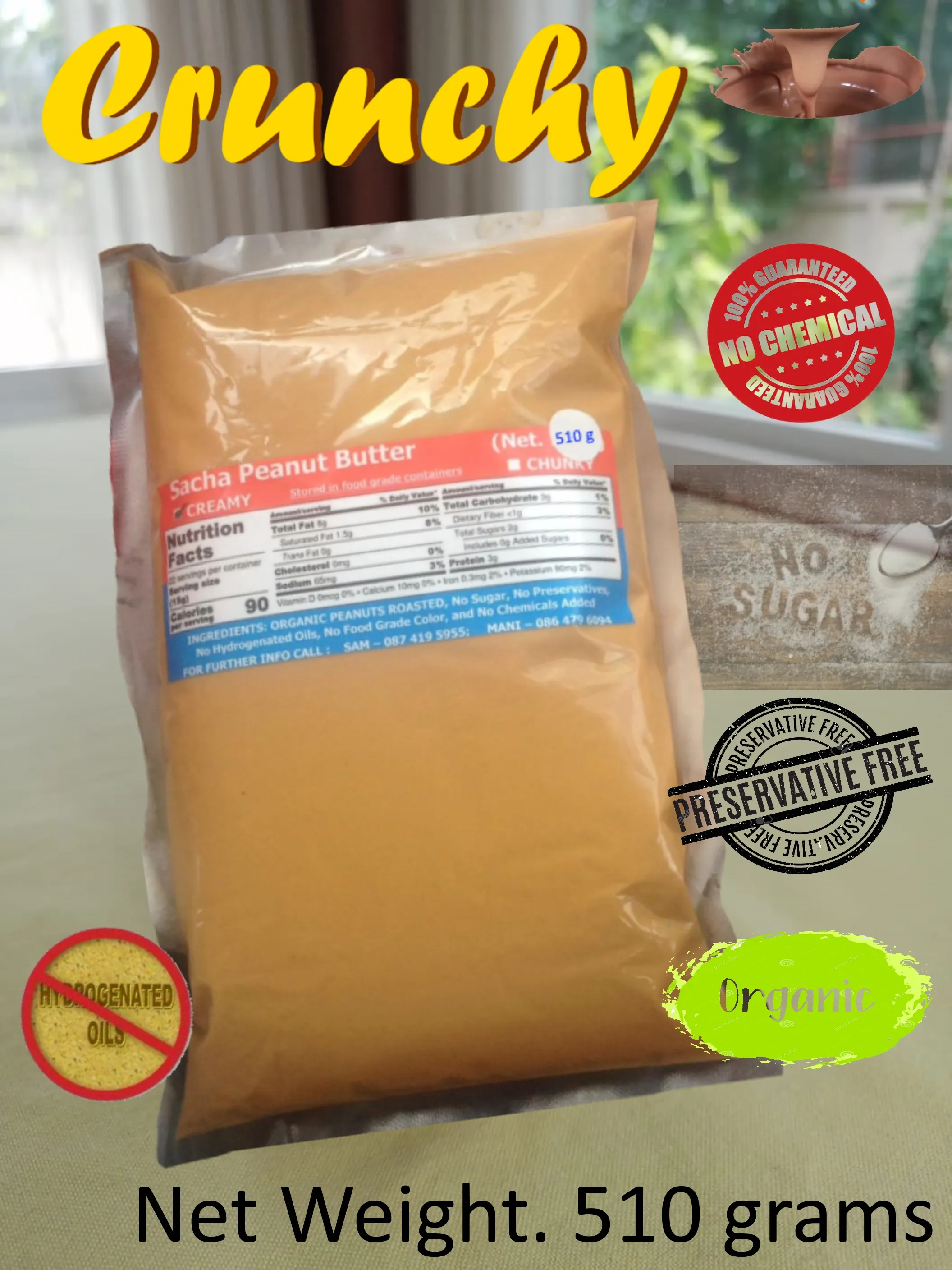 Sacha Peanut Butter (Crunchy) All Natural Organic (510 grams) - Free Delivery, ซาช่า-เนยถั่ว (ส่งฟรี)
