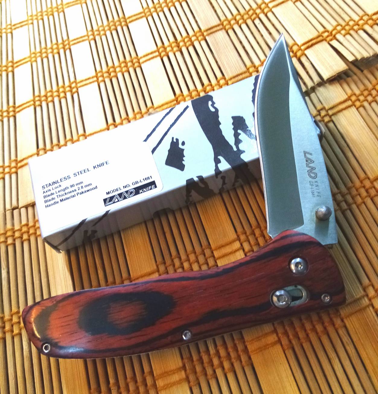 LAND KNIFE No.GBL1661 มีดพับแลนด์ด้ามไม้[แท้] ระบบล็อค Axis Lock ใบยาว