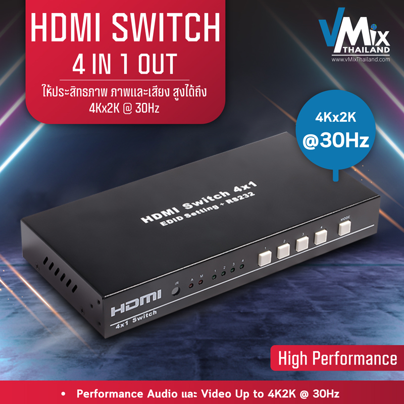 HSV364 Fast HDMI Switch 4 in 1 out By vmixthailand