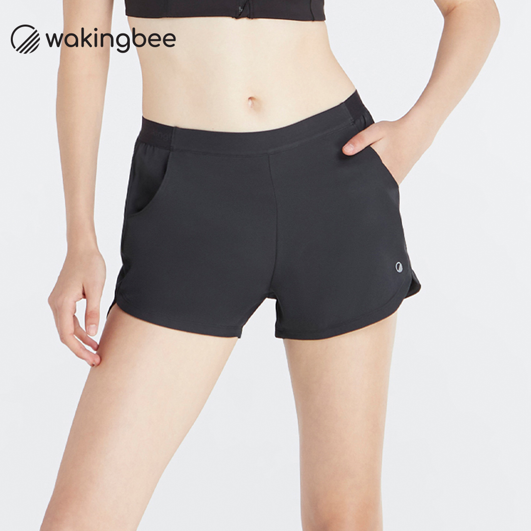 Wakingbee Ace Shorts (Black) กางเกงขาสั้น สองชั้นกันโป๊ มีกระเป๋าซ่อน วิ่ง ฟิตเนส