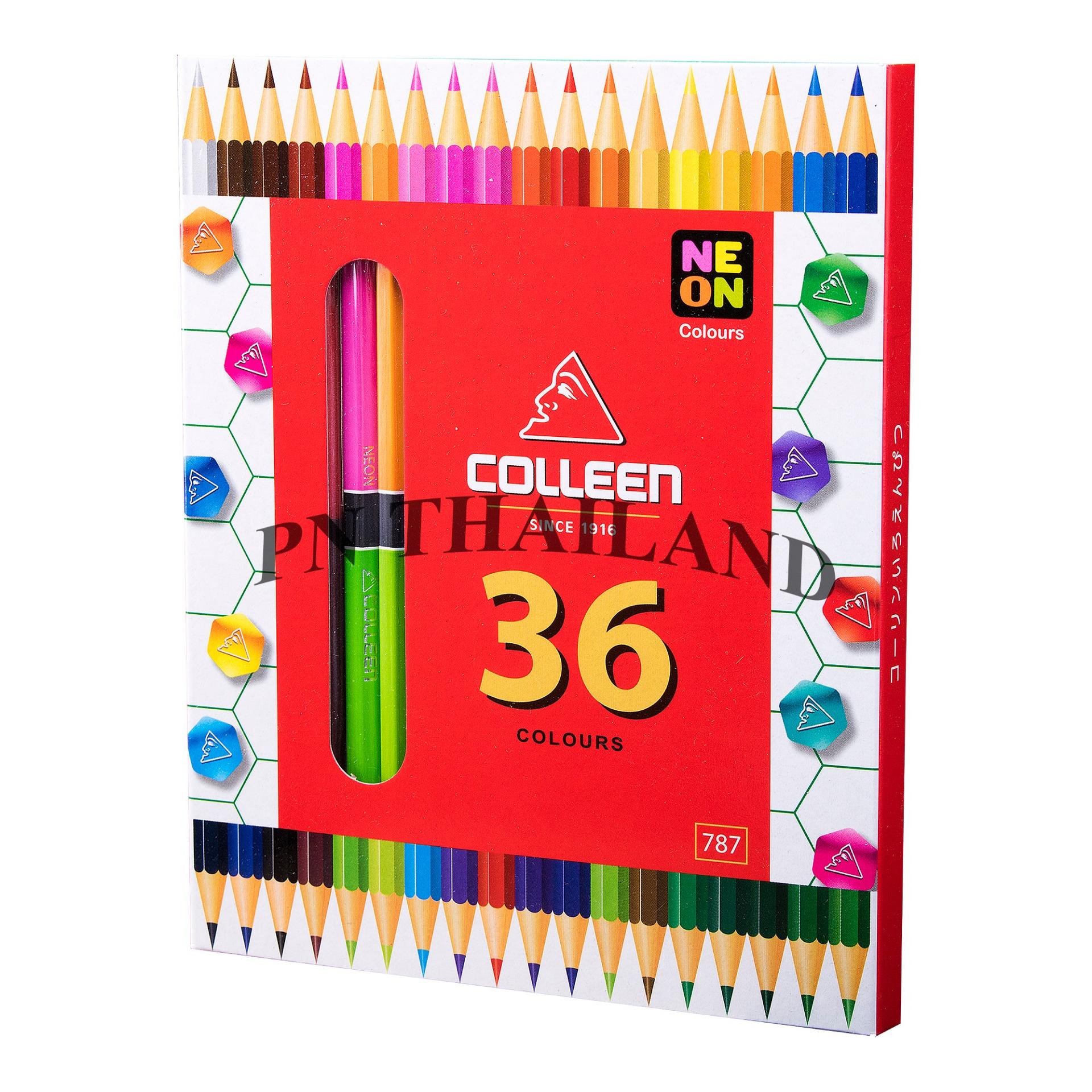 Colleen ดินสอสีไม้ คอลลีน 2 หัว 18 แท่ง 36  สี รุ่น787 สีธรรมดา+นีออน(สะท้อนแสง)