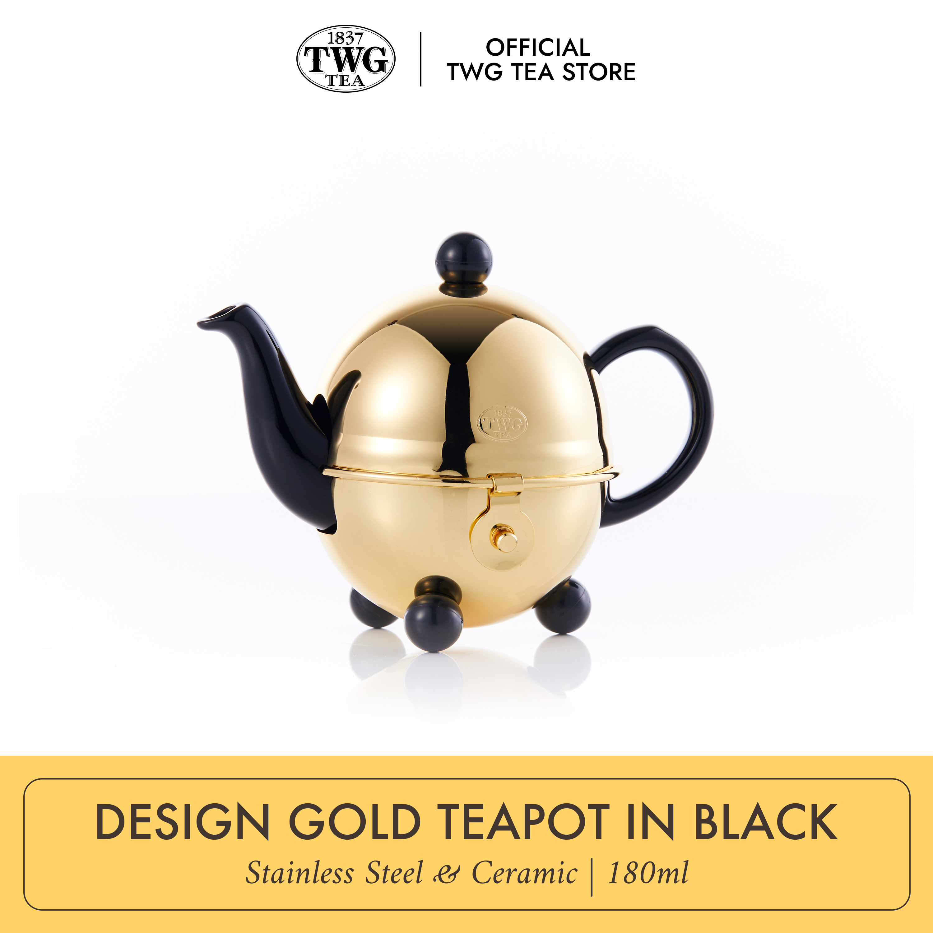 TWG Tea | Design Gold Teapot in Black Ceramic with Polished 30 